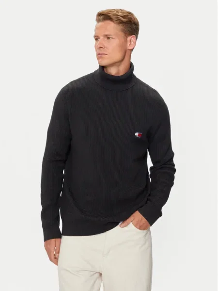 Pulover Tommy Jeans de lână negru