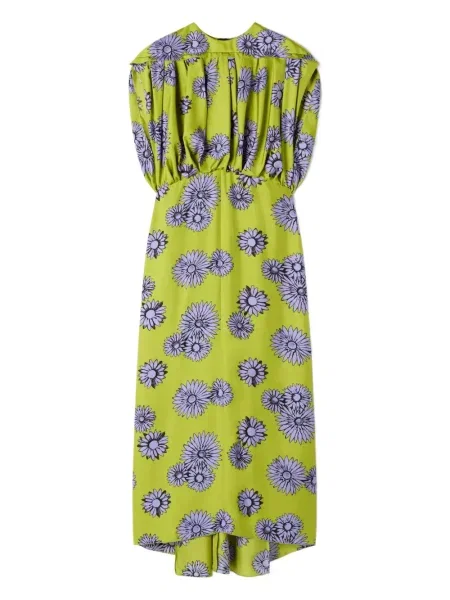Rochie midi Lanvin fără mâneci cu model floral până la genunchi verde