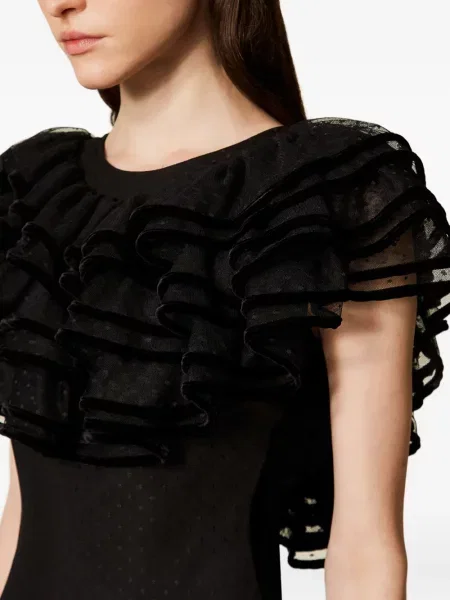 Rochie Twinset cu volane din tul de costum negru
