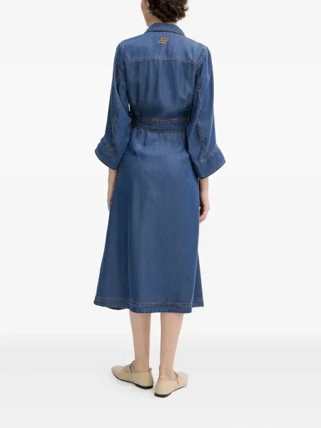 Sukienka jeansowa Munthe do kolan kopertowa garniturowa niebieska