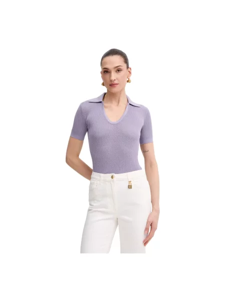 Dzianinowa koszulka polo Elisabetta Franchi z logo fioletowa