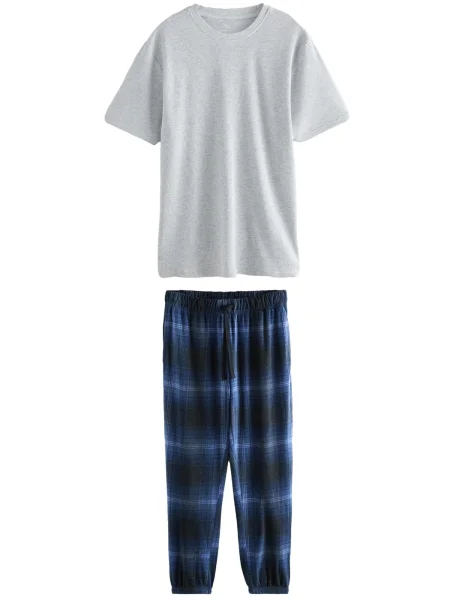 Next Pijama lungă bleumarin / albastru deschis gri