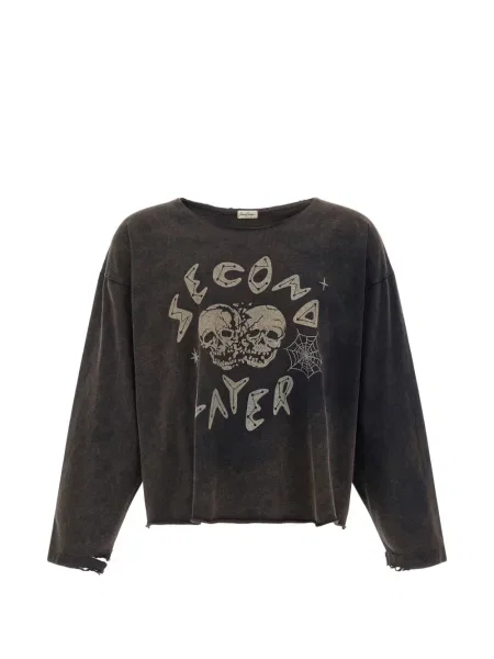 Lung tricou Second/layer cu imagine negru