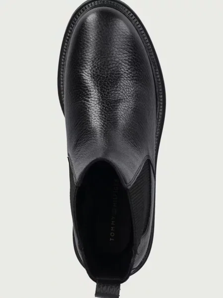 Tommy Hilfiger боти челси дамски от кожа TH EMBOSS GRAIN LEATHER CHELSEA черно