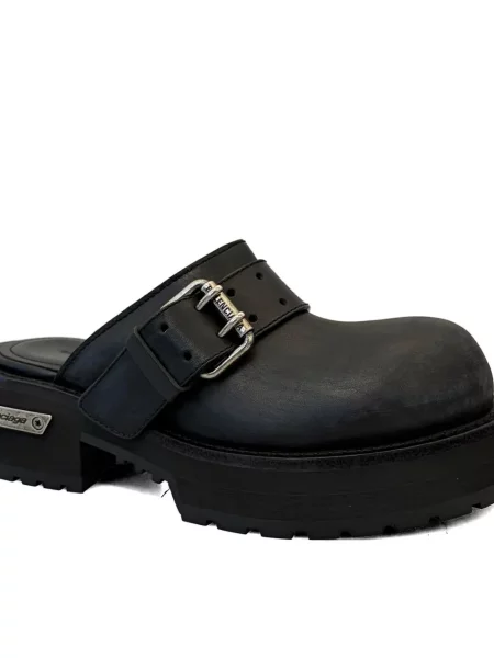 Papuci tip mules Balenciaga cu cataramă negru