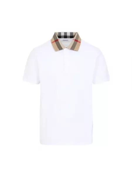 Koszulka polo Burberry w kratę z kołnierzem biała