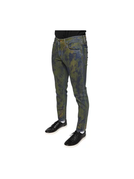 Tie dye jeansy Dolce And Gabbana z nadrukiem wiązane niebieskie