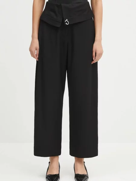 JW Anderson pantaloni din amestec de mătase Fold Over drept high waist negru