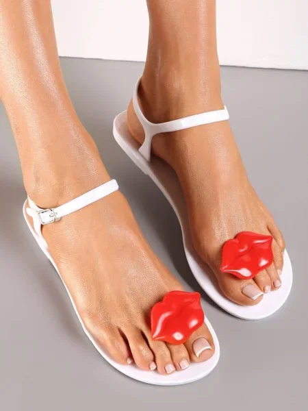 Sandale cu Talpă Joasă Cataramă și Ornament Modern Lalass albe