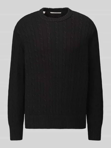 Sweter z dzianiną w warkocze Selected czarny