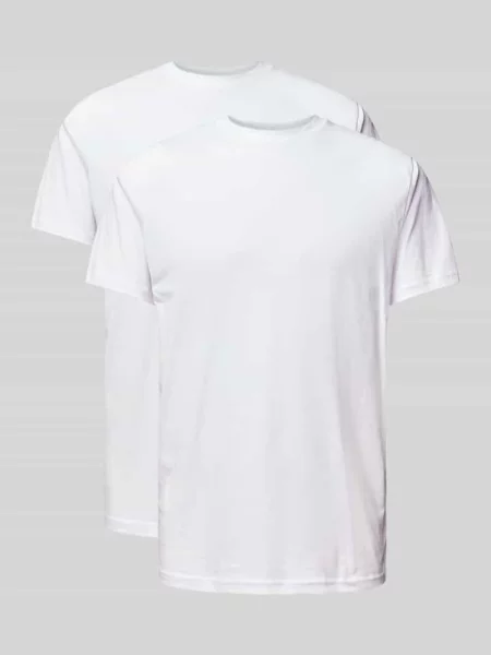 T-shirt z prążkowanym Okrągły dekolt w Zestaw 2 szt. Ragman biała