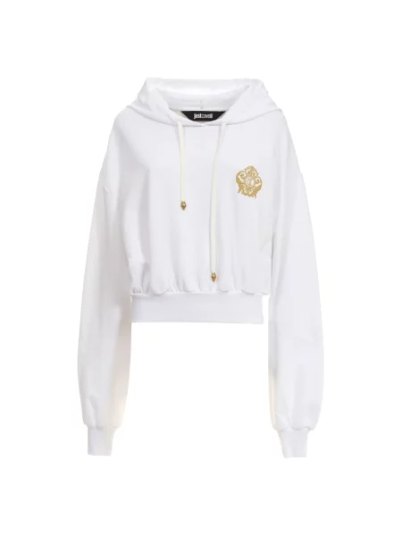 Bluza z kapturem Just Cavalli z kapturem z logo biała