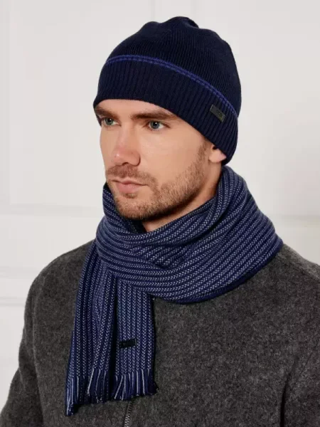 BOSS BLACK Șal + căciulă Ernesto_SET cu adaos de lână negru