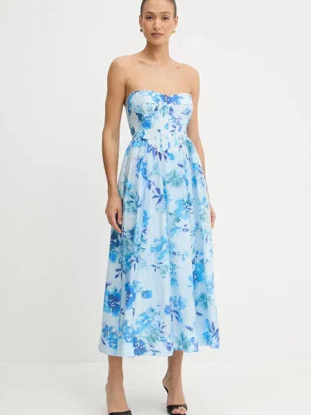 Bardot sukienka midi rozkloszowana niebieski