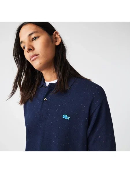 Lacoste Koszulka Polo Classic Fit Z Nadrukiem W Kropki Z Bawełny Piqué granatowa