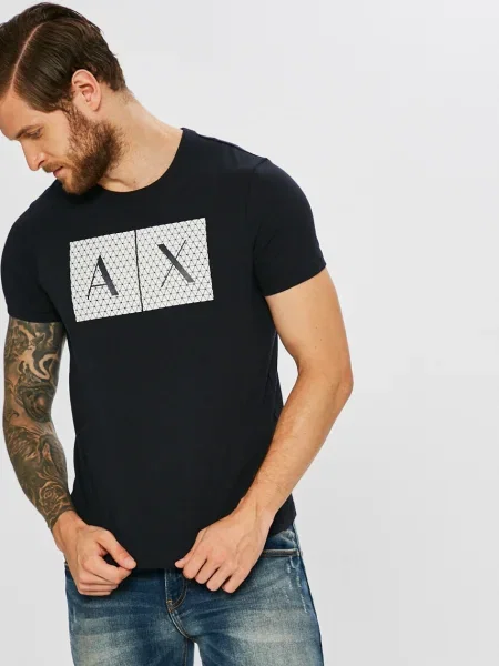Armani Exchange Tricou din albastru marin cu imprimeu alb