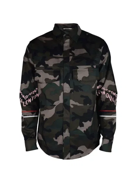 Cămașă Valentino Garavani cu model camuflaj verde