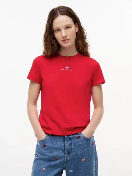 Tommy Jeans Tricou LINEAR roșu / negru alb