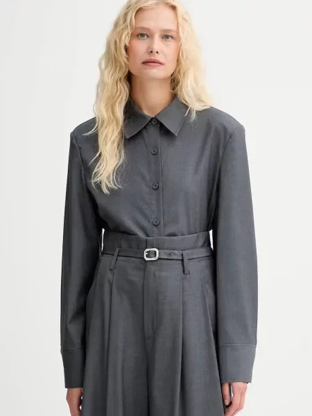 ISABELLE BLANCHE cămașă de lână cu guler clasic regular gri