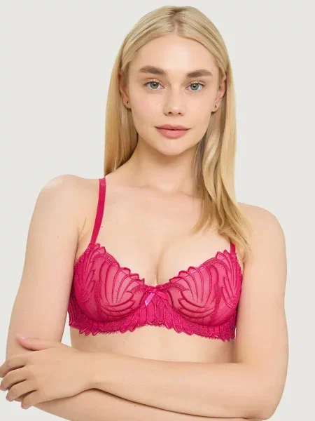 Однотонный бюстгальтер с вышивкой рожевий