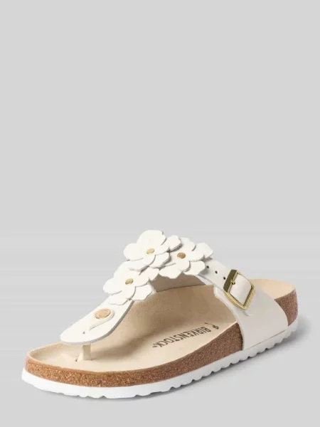 Japonki ze skóry z kwiatowymi aplikacjami model GIZEH' Birkenstock białe