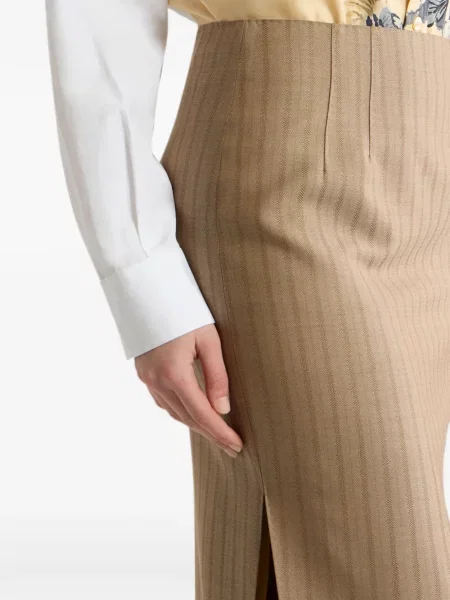 Fustă midi Etro de lână cu dungi maro