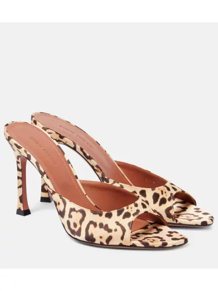 Сатенени мюли Amina Muaddi с принт с леопардов принт