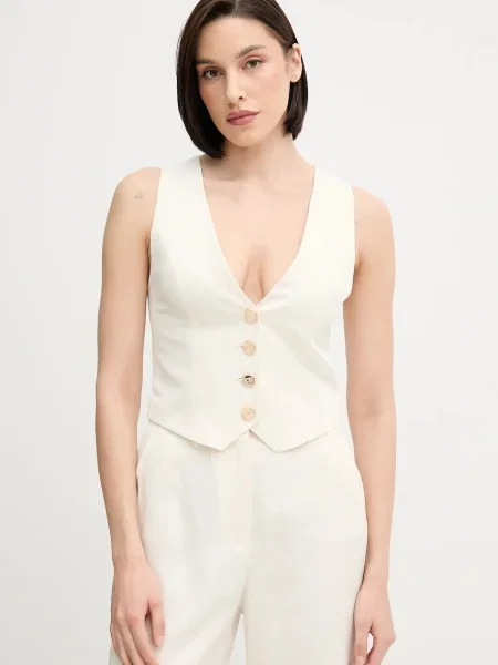 Gaudi vestă cu amestec de in un singur rand de bej