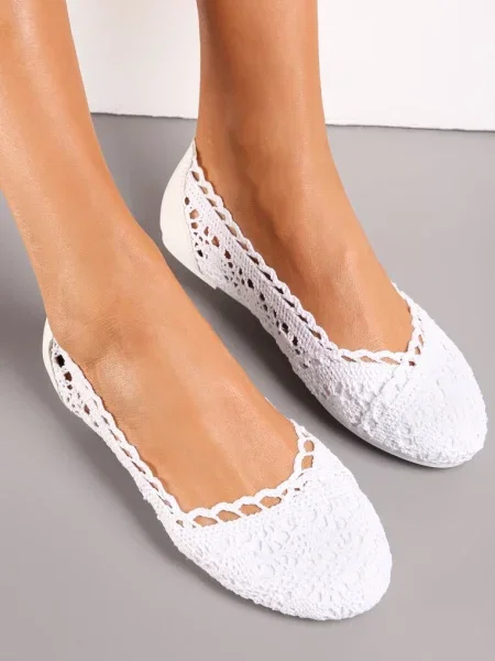 Balerini Albi Dantelă Sham alb