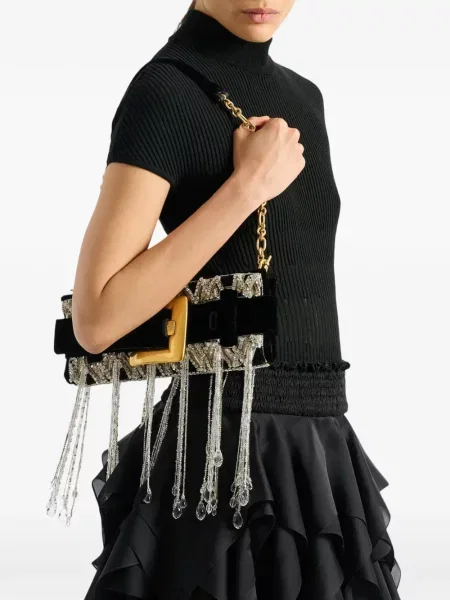 Geantă plic Balmain de catifea negru