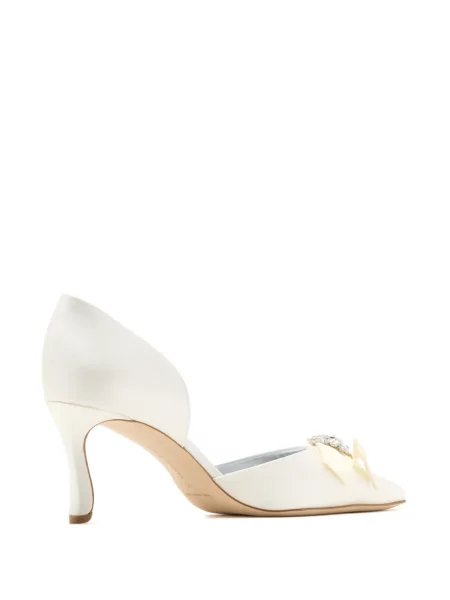 Pantofi cu toc Manolo Blahnik cu funde alb