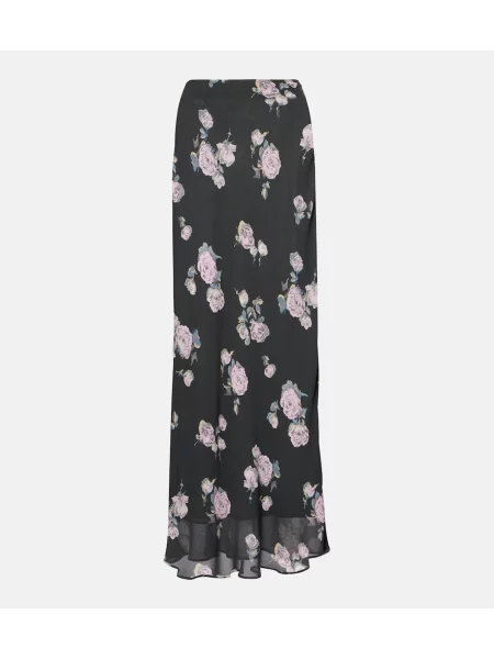 Fusta maxi Ganni cu model floral negru