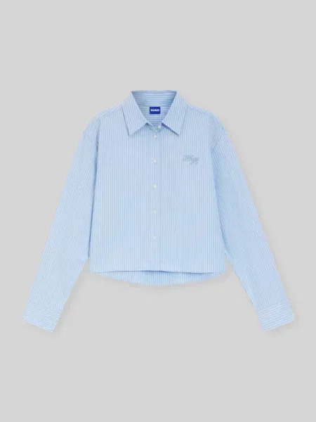 Bluzka z długim rękawem o kroju relaxed fit z czystej bawełny Hugo Blue