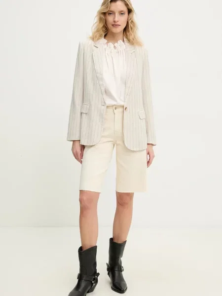 Піджак з льоном Answear Lab однобортний візерунок бежевий