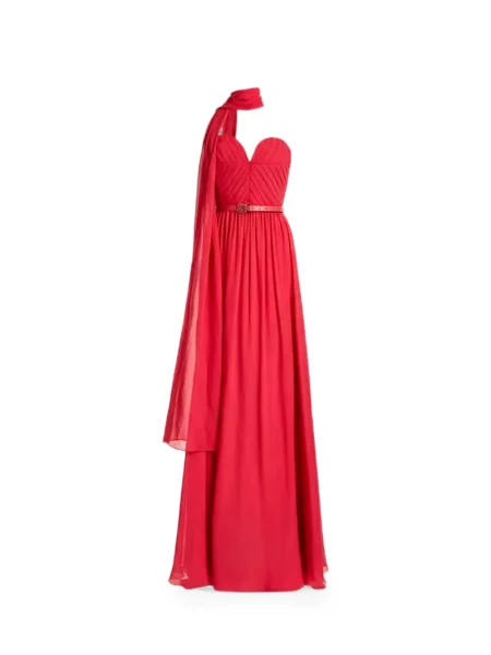 Cu centură rochie maxi Elie Saab de mătase roșu
