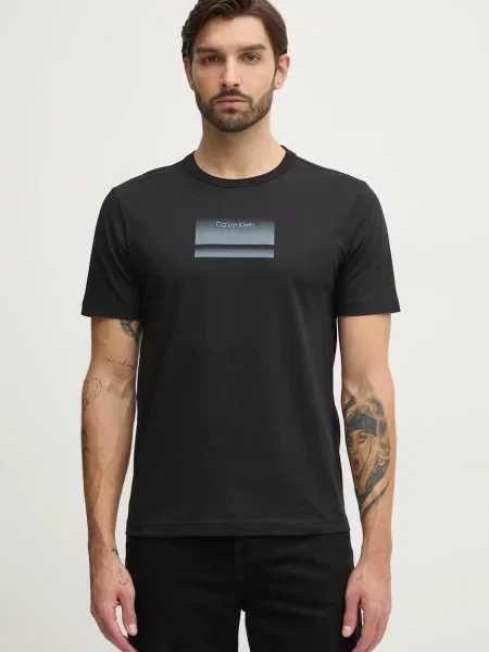Тениска Calvin Klein с принт черно