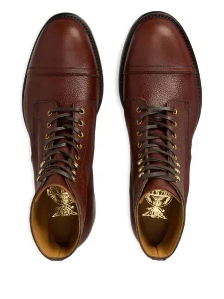 Кожени боти Ralph Lauren Rrl с връзки кафяво