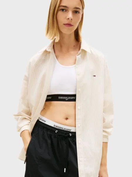 Лляна джинсова сорочка Tommy Jeans бежева