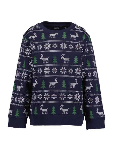 BLUE SEVEN Sweater majica noćno plava / zelena / svijetlocrvena bijela