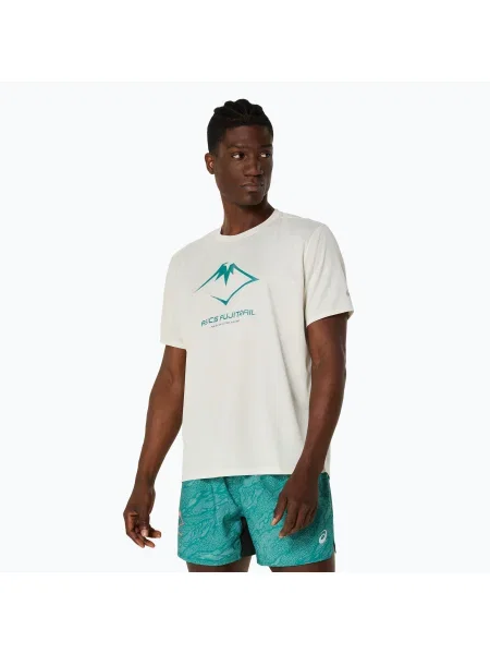 ASICS мъжка тениска за бягане Fujitrail Logo birch/white sage/rainy lake бяло