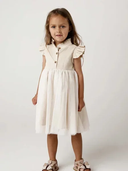 Donsje Dívčí šaty Fleurance Dress béžové