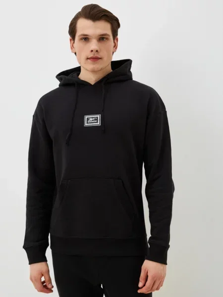 Fleecová mikina s kapucňou Reebok s kapucňou čierna