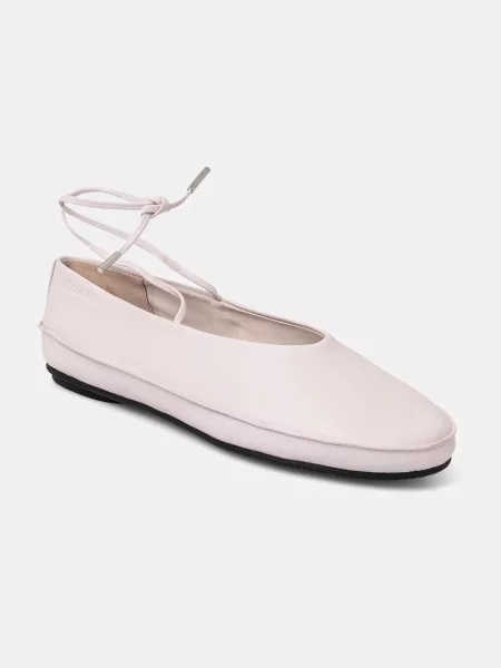 Calvin Klein baleriny skórzane BALLERINA MARY JANE STRAP LTH różowy