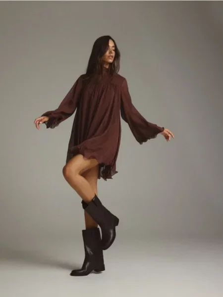 Reserved Шкіряні чоботи до коліна темно коричневий