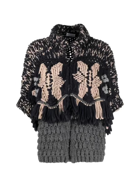 Cardigan Brunello Cucinelli cu model floral tricotate chunky negru