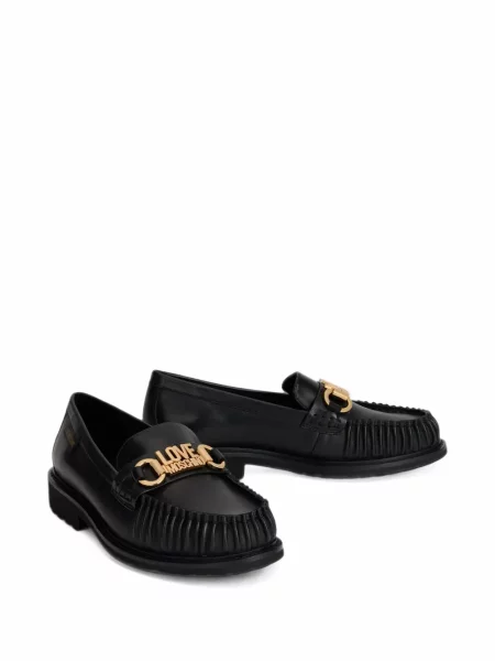 Kožne loaferice Love Moschino s autogramom crna