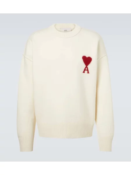 Sweter Ami Paris wełniany biały