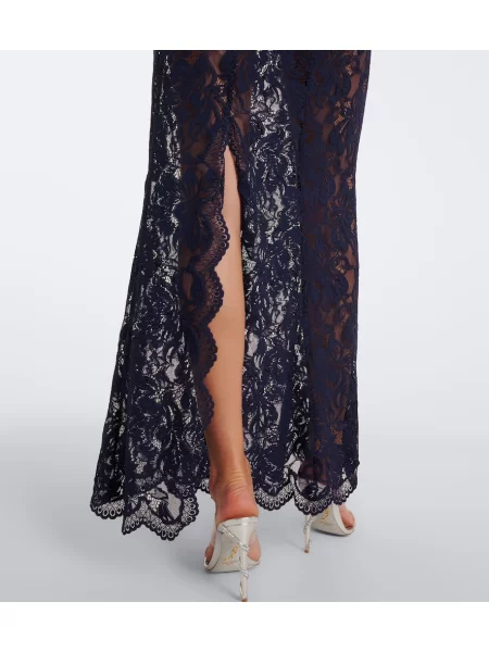 Rochie maxi Rabanne cu guler înalt din dantelă albastru