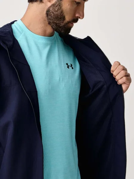 Férfi dzseki Under Armour Rival Woven Windbreaker midnight navy/midnight navy/white. Méret: L fehér