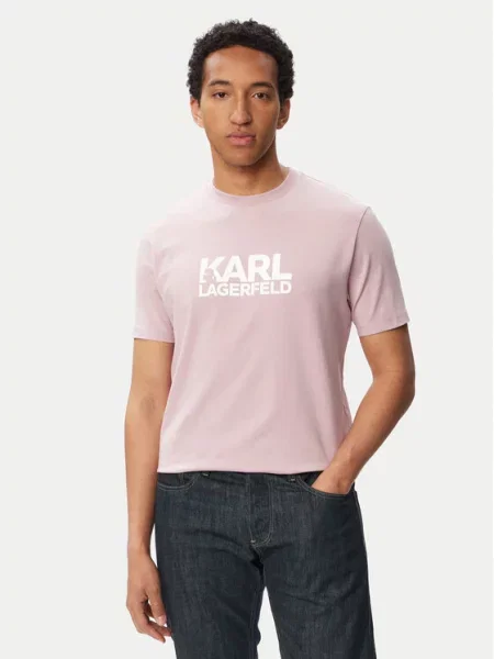 Karl Lagerfeld majica za muškarce od pamuka s elastanom ružičasta
